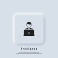 Freelance logo. Telework icon. Freelance. Career, work during quarantine. Vector. UI icon. Neumorphic UI UX white user interface