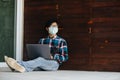 Freelance man working jobs wear protective masks sitting stressed from unemployment at home Concept of economic crisis, people