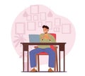 Freelance Occupation Concept. Relaxed Man Freelancer Character Sitting on Armchair Working Distant on Laptop from Home