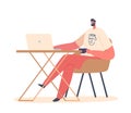 Freelance Occupation Concept. Relaxed Man Freelancer Character Sitting on Armchair Working Distant on Laptop from Home