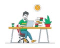 Freelance Occupation Concept. Relaxed Man Freelancer Character Sitting on Armchair Working Distant on Laptop