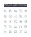 Freelance and occupations line icons collection. Prospecting, Sales, Marketing, Telemarketing, Cold-calling, Referrals