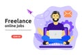 Freelance online job design concept. Freelancer develops business application online. Royalty Free Stock Photo