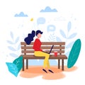 Freelance, online work, work from home, online education, freedom in work concept vector illustration in flat style. Woman sitting