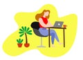 Freelance people work in comfortable conditions set vector flat illustration. Royalty Free Stock Photo