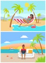 Freelance by Seaside Set, Vector Illustration Royalty Free Stock Photo