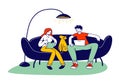 Freelance Selfemployed Occupation Concept. Relaxed Man and Woman Freelancers Character Sitting on Couch