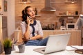 Freelance woman having a phone coversation Royalty Free Stock Photo