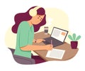 Freelance Woman is Online Working with Laptop and Listening from Headphone.