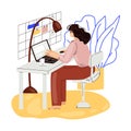 Freelance woman work in comfortable cozy home office vector flat illustration. Freelancer girl character working from