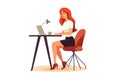 Freelance woman working on laptop at home. remote work concept. Flat vector illustration AI generated
