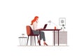 Freelance woman working on laptop at home. remote work concept. Flat vector illustration AI generated