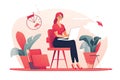 Freelance woman working on laptop at home. remote work concept. Flat vector illustration AI generated