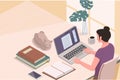 Freelance work concept. Freelancer work in comfortable conditions. Home working space. Modern flat cartoon style. Vector