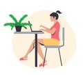 Freelance work concept. Young girl working from home