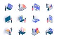 Freelance work isometric icons set.