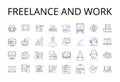 Freelance and work line icons collection. Independent, Contractual, Part-time, Project-based, Temporarily employed, Self