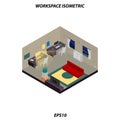 Freelance or worker isometric workspace with unique color scheme