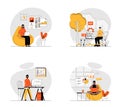 Freelance working concept with character set. Collection of scenes people working remote as designer, developer, manager, data