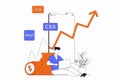 Freelance working concept with people scene in flat outline design.