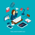 Freelance Workplace Isometric vector design illustration