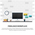 Freelance workplace. Minimalist workplace. Vector flat illustration.