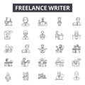 Freelance writer line icons, signs, vector set, outline illustration concept