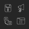 Freelancer attributes chalk white icons set on black background Royalty Free Stock Photo