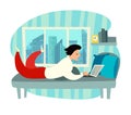 Freelancer character with laptop working on home vector