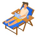 Freelancer on deck chair icon, isometric style Royalty Free Stock Photo