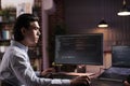 Freelancer engineer coding firewall program Royalty Free Stock Photo
