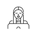 Freelancer girl working or studying at her laptop. Pixel perfect, editable stroke line icon Royalty Free Stock Photo