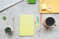 Freelancer home office desk workspace. Flat lay, top view, social media hero header template Royalty Free Stock Photo