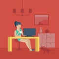 Freelancer home office workplace flat vector