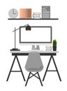 Freelancer home workplace.Vector flat illustration.
