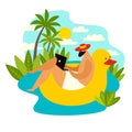 Freelancer man with laptop working on pool vector illustration Royalty Free Stock Photo