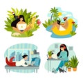 Freelancer people with laptop working vector illustration collection