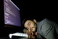 Freelancer programmer falling his face down taking a nap