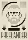 Freelancer retro typographic poster with a man. Concept vector illustration.