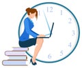 Freelancer Woman Working on Laptop Deadline Clock