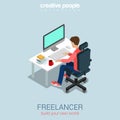 Freelancer at work flat 3d web isometric infographic concept