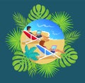 Freelancer Working at Beach, People in Chairs