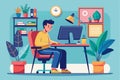 Freelancer working on computer at home surrounded by plants in a cozy and modern workspace during daytime Royalty Free Stock Photo