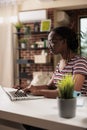 Freelancer working, remote student studying online, typing on laptop Royalty Free Stock Photo