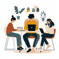 Freelancers collaborating in modern workspace, focused on their laptops while surrounded by plants. atmosphere is Royalty Free Stock Photo
