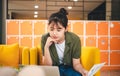 Freelancers are working on accounting and taxes on a table in a cafe Royalty Free Stock Photo