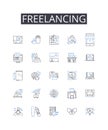 Freelancing line icons collection. Innovation, Creativity, Collaboration, Efficiency, Excellence, Engagement