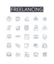Freelancing line icons collection. Self-employment, Independent work, Outsourcing, Work from home, Remote work, Side