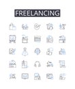 Freelancing line icons collection. Self-employment, Independent work, Outsourcing, Work from home, Remote work, Side