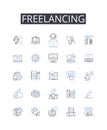 Freelancing line icons collection. Self-employment, Independent work, Outsourcing, Work from home, Remote work, Side